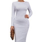 Kaximil Women's Sexy Bodycon Ruched Long Sleeve Basic Midi Club Party Pencil Dresses, Large, White