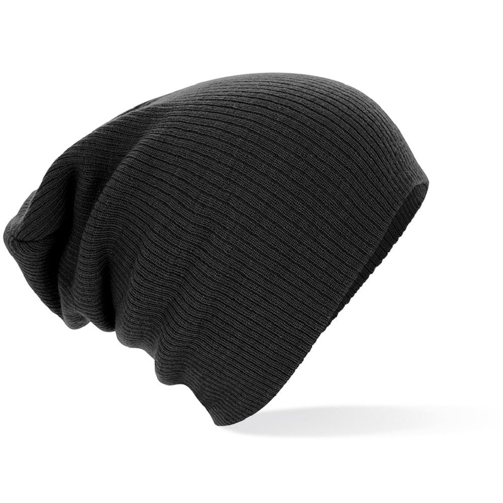 Beechfield - Black Slouch Beenie Hat - Unisex Winter Hat, Classic Knit and One Size Beenie Hat - B461 - Double Layer - 100% Soft Acrylic