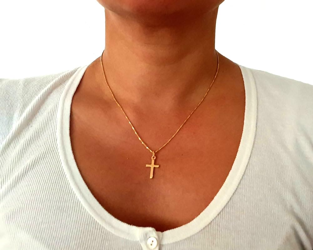 Strictly Gifts Delicate 9 Carat Gold Hallmarked Cross Crucifix Pendant on Chain for Women and Girls Daughter Christening Baptism with Gift Box