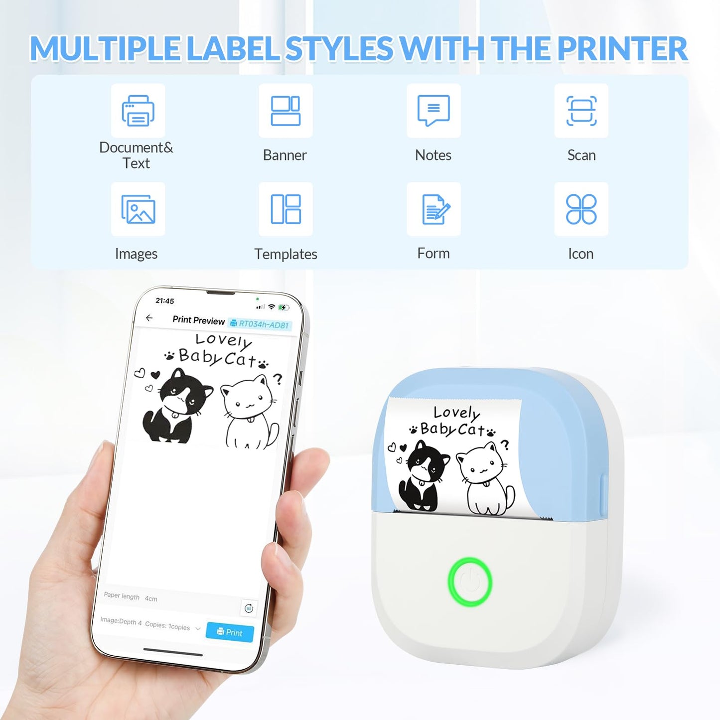 mafiti Mini Printer - Bluetooth Photo Printer for Ultra-Clear Photo Printing, Rechargeable 1200mAh Battery Ideal for Study Notes, Diagrams, Photos, Journals, and Product Labels