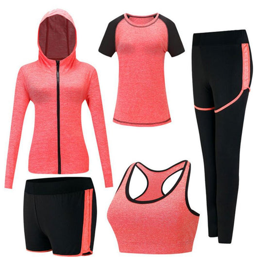 ZETIY Women's 5pcs Yoga Suit Sweatsuit Women's Activewear Sets Sport Yoga Fitness Clothing Ladies Workout Outfit Sportsuits for Running Jogging Gym