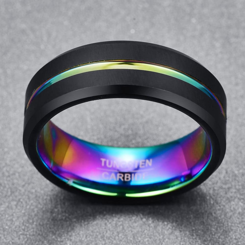 NUNCAD Men's/Women's Groove Tungsten Carbide Ring Colorful Black Wedding Engagement Band 8mm Wide Size W1/2