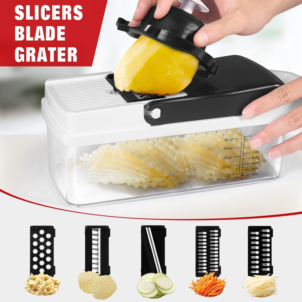 YurDocaVegetable Chopper, Vegetable Chopping, 16-in-1 Deluxe Chopper Kitchen Gifts | Onion & Dicer Peeler, Spiralizer, Lemon Squeezer, Egg Slicer Seperator- Ultimate Gadget, Black-j