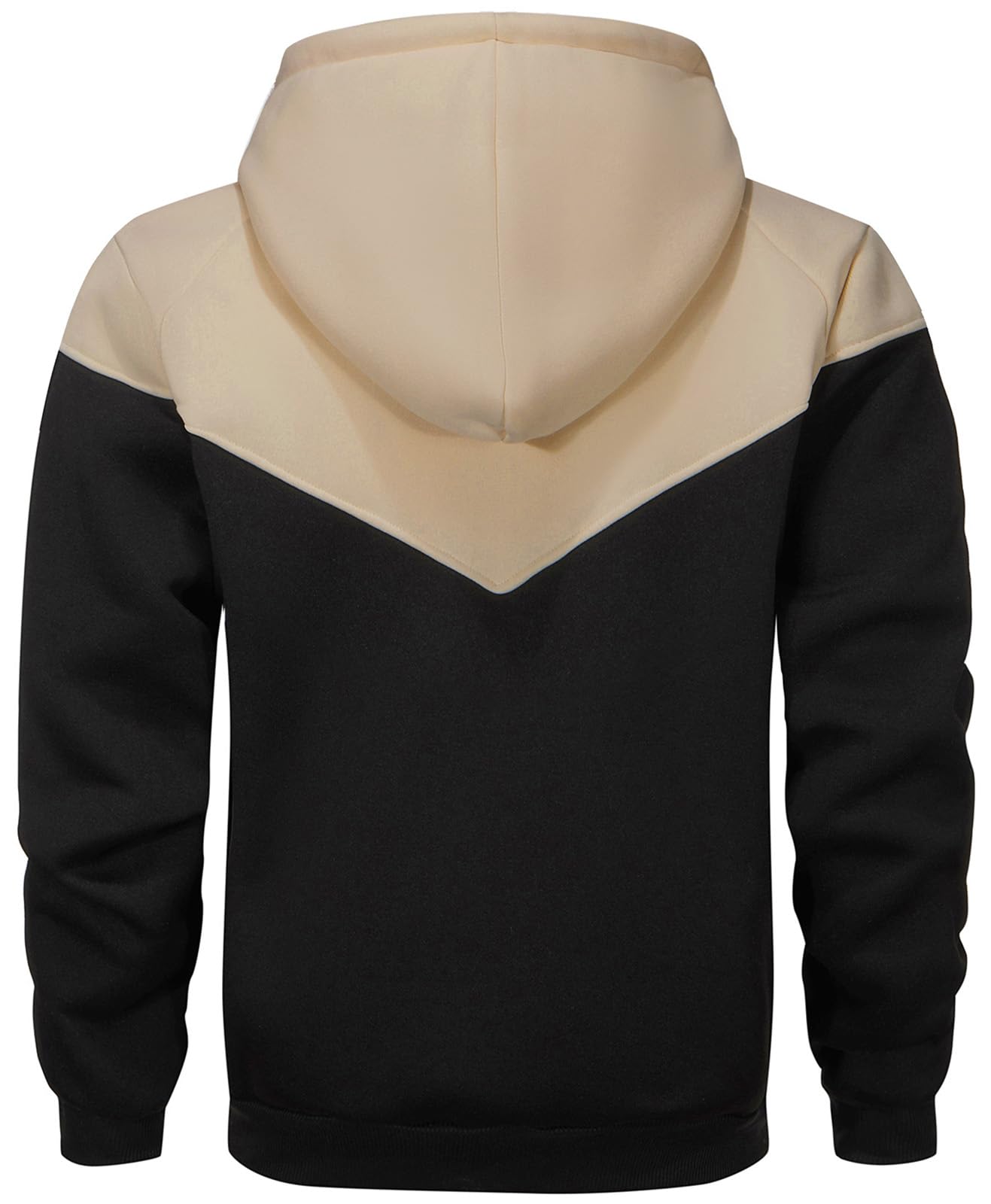 comefohome Mens Hoodies UK Pullover Color Block Sweatshirts Long Sleeve Fleece Hoody Drawstring Casual Designer Tops with Pockets Beige Black L