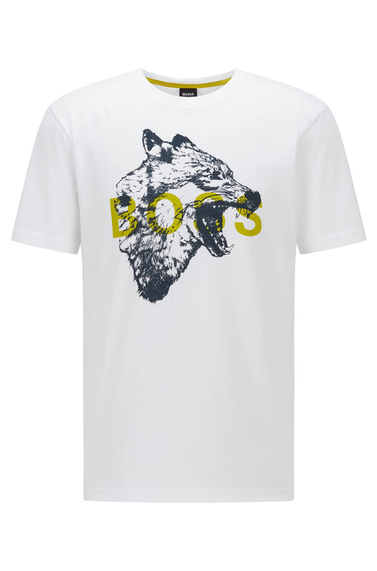 BOSS Mens TDraw Regular-fit T-Shirt in Cotton with Animal Artwork White