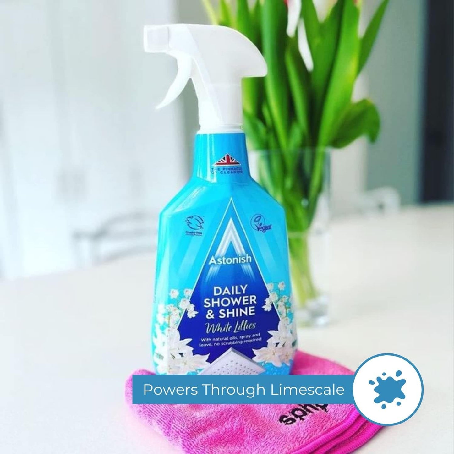 AMK® Astonish Daily Shower Shine Cleaner White Lilies Scent 750ml Trigger Spray Cleaning Bathroom Glass