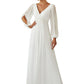 Ever-Pretty Women's Elegant A-Line Deep V-Neck Appliques Pleated Long Sleeve Bridesmaid Dress Cream 18UK