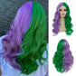 Siudus Womens Half Purple Half Green Curly Wig Long Middle Part Split Wigs Heat Resistant Fiber Hair Wig for Cosplay Halloween Use(Purple Green)