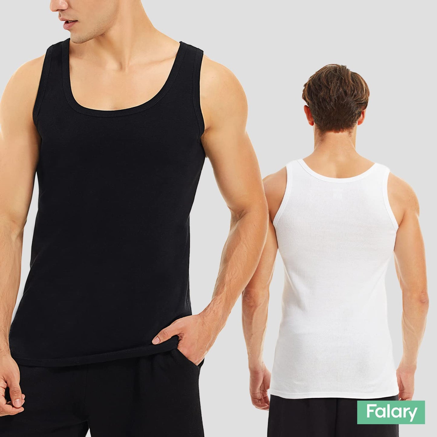 FALARY Mens Vest Tops Pack of 5 Tank Tops Fitted 100% Cotton Basic Plain Color Underwear and Colours Black White Navy S