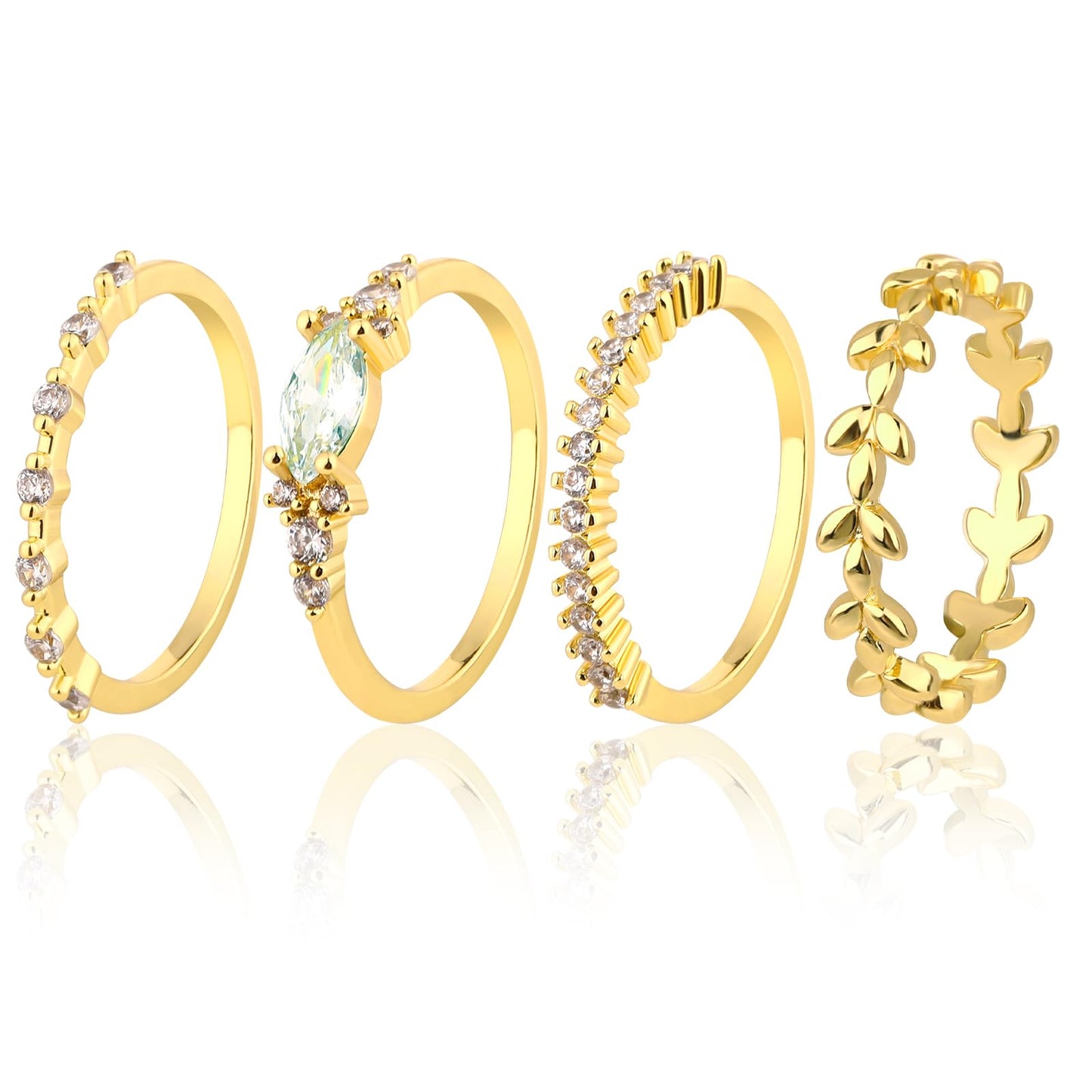 DIVINA VITAE 4 Pcs Stackable Gold Rings for Women，18K Gold Plated with Zirconia Dainty Gold Rings Trendy Hypoallergenic Gold Ring for Women, Size 7 8 9 (8)