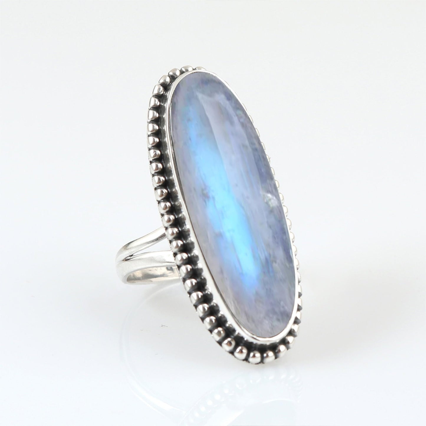 Rainbow Moonstone Gemstone Ring 925 Sterling Silver Handmade Ring For Women Wedding, Engagement Gift For Her Large Oval Stone Boho Ring Bue Flash June Birthstone Moonstone Jewelry Ring By NKG