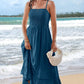 II ININ Maxi Dress Beach Dresses for Women UK Long Summer Dress Spaghetti Strap Square Backless/Flowy Casual Dress Blue