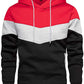 comefohome Mens Hoodie Pullover Color Block Sweatshirts Long Sleeve Hoody Drawstring Casual Tops with Pockets Red L