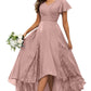 Tea Length Mother of The Bride Dresses for Women Long Chiffon Lace Appliques Dusty Rose Bridesmaid Dresses Size 2