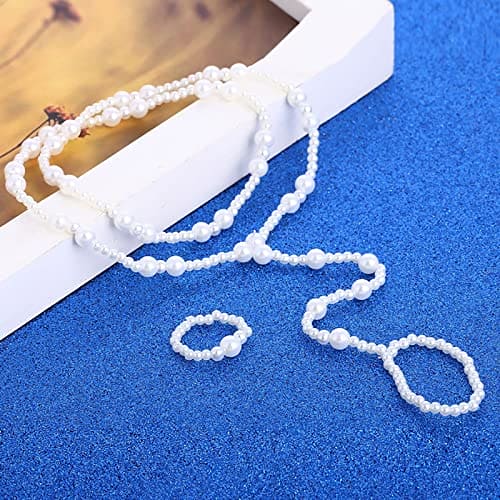 Pearl Anklet Bracelet Set Boho Layered Faux Pearl Anket Foot Ring Chain Beach Adjustable Barefoot Sandal Jewelry for Women Girls Teens