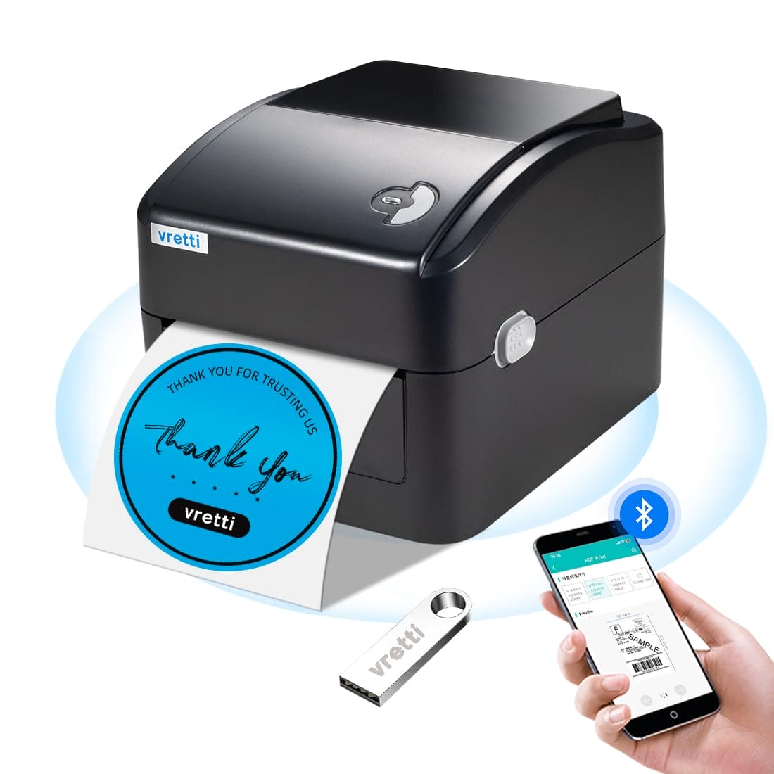 vretti Bluetooth Thermal Shipping Label Printer, Wireless 4x6 Label Printer for Shipping Packages, Thermal Printer Compatible with Ebay, Amazon, USPS, Shopify, Android, iPhone and Windows