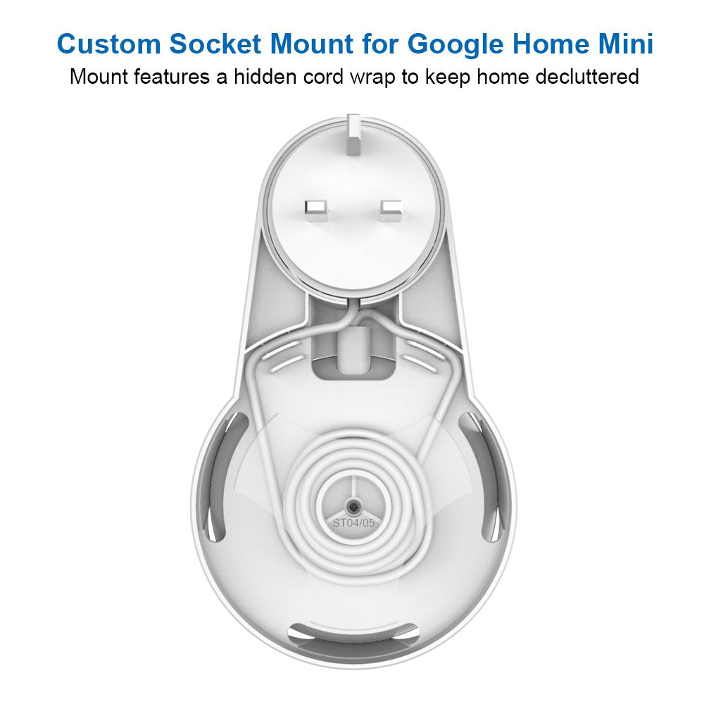 Gelink Socket Wall Mount for Google Home Mini, Nest Mini (2nd gen) Holder Stand Hanger Plug in Kitchen Bathroom Bedroom, Hides the Long Cord (White)