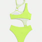 OYOANGLE Women's One Piece Swimwear Cut Out O Ring Tie Back Sleeveless Solid Halter Beachwear Swimsuit Lime Green Medium