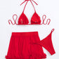 OYOANGLE Women's 3 Pieces Swimsuit Halter Triangle Bikini Swimsuit with Mesh Beach Skirt Cover Up Red XL