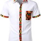 LucMatton Men's African Printed Patchwork Design Short Sleeve Button up Shirt Traditional Dashiki White X-Large