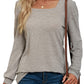 PANOZON Womens Long Sleeve Tops Ladies Square Neck Jumpers Sweatshirts Loose Fit Khaki XL