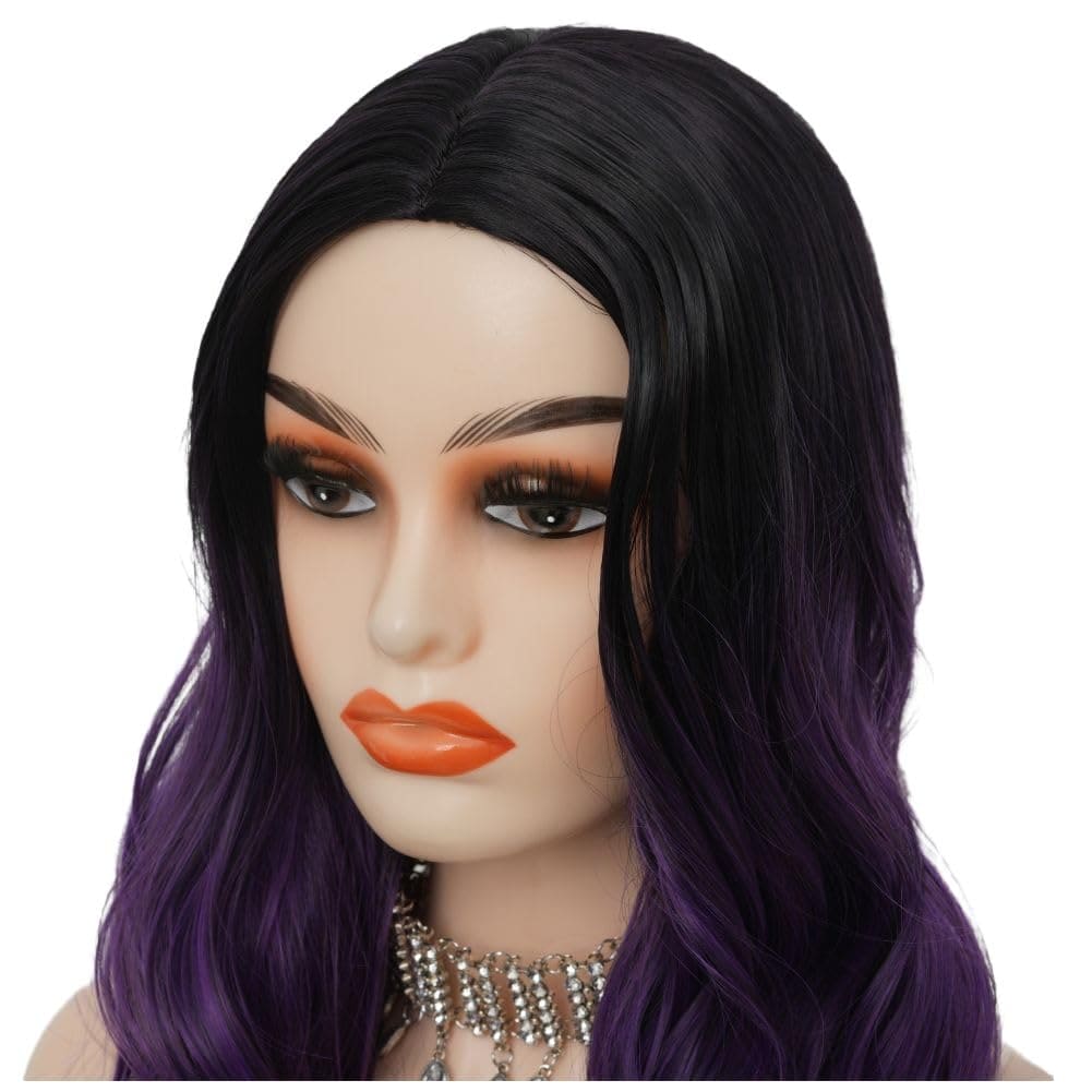 Siudus Purple Ombre Womens Long Wavy Wigs Synthetic Natural Curly Black and Purple Wig for Halloween Daily Use (Purple)