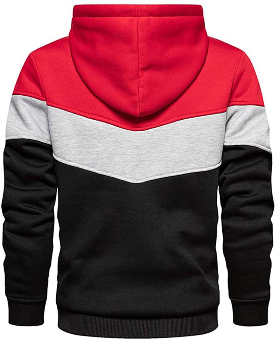 comefohome Mens Hoodie Pullover Color Block Sweatshirts Long Sleeve Hoody Drawstring Casual Tops with Pockets Red L