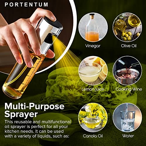 PORTENTUM Premium Oil Sprayer for Kitchen and Air Fryer 100ml Spray for Kitchen Leakproof Glass Oil with Dispenser Accessories for Deep Fryer No Oil