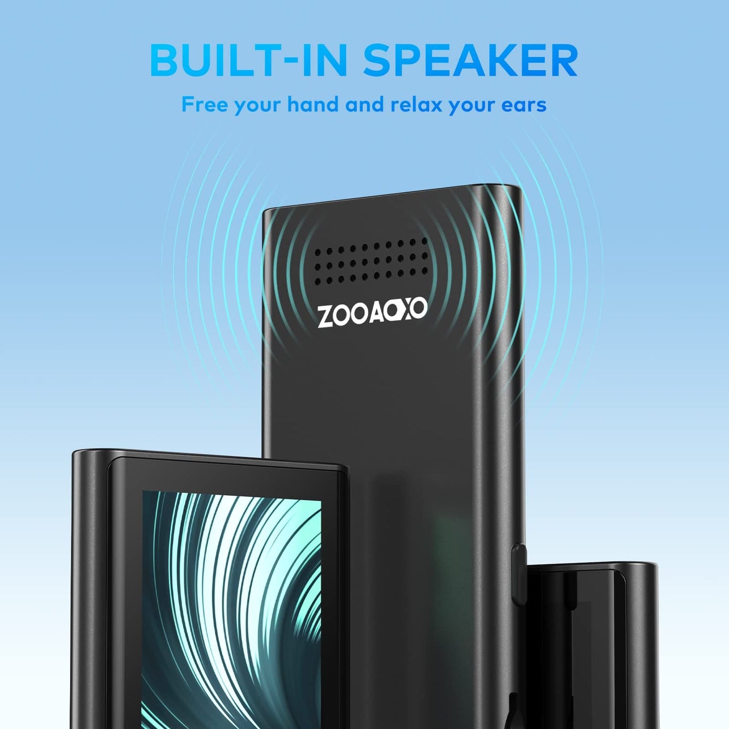 128GB MP3 Player, ZOOAOXO Music Player with Bluetooth 5.2, Built-in HD Speaker, FM Radio, Voice Recorder, Mini Design, Weigh 2.4 oz, HiFi Sound, Ideal for Sport, Earphones Included
