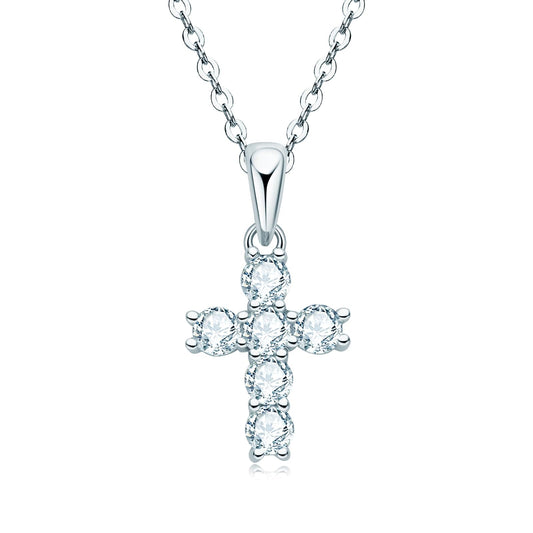 AINUOSHI Cross Necklace Silver 925 Necklace Moissanite Diamond Pendant Cross Necklace Silver Chain Jewellery Gifts for Women