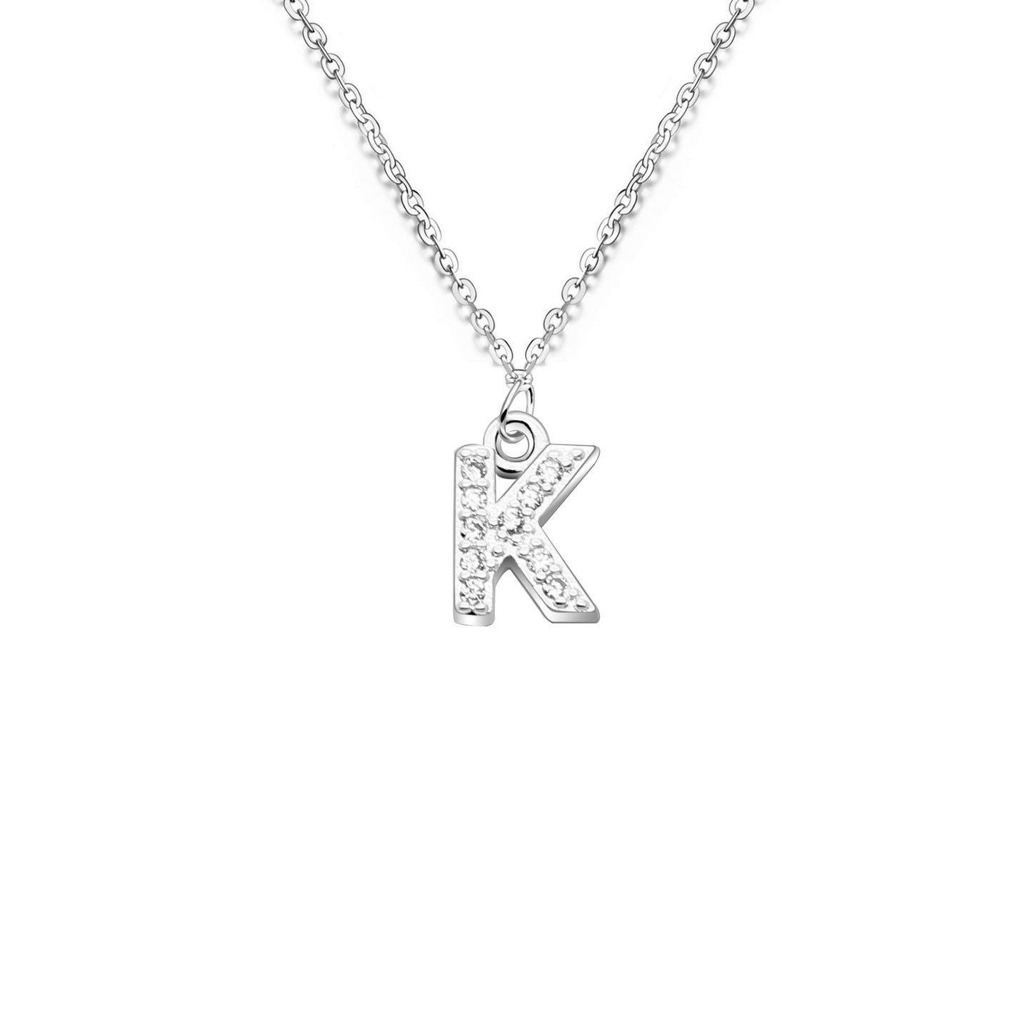 bifriend S925 Silver 26 Initial English Letter Crystal Chain Necklace For Women Girl Best Gift (K)