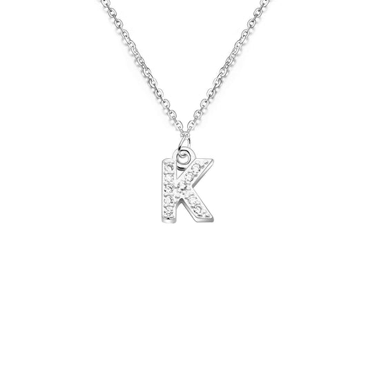 bifriend S925 Silver 26 Initial English Letter Crystal Chain Necklace For Women Girl Best Gift (K)