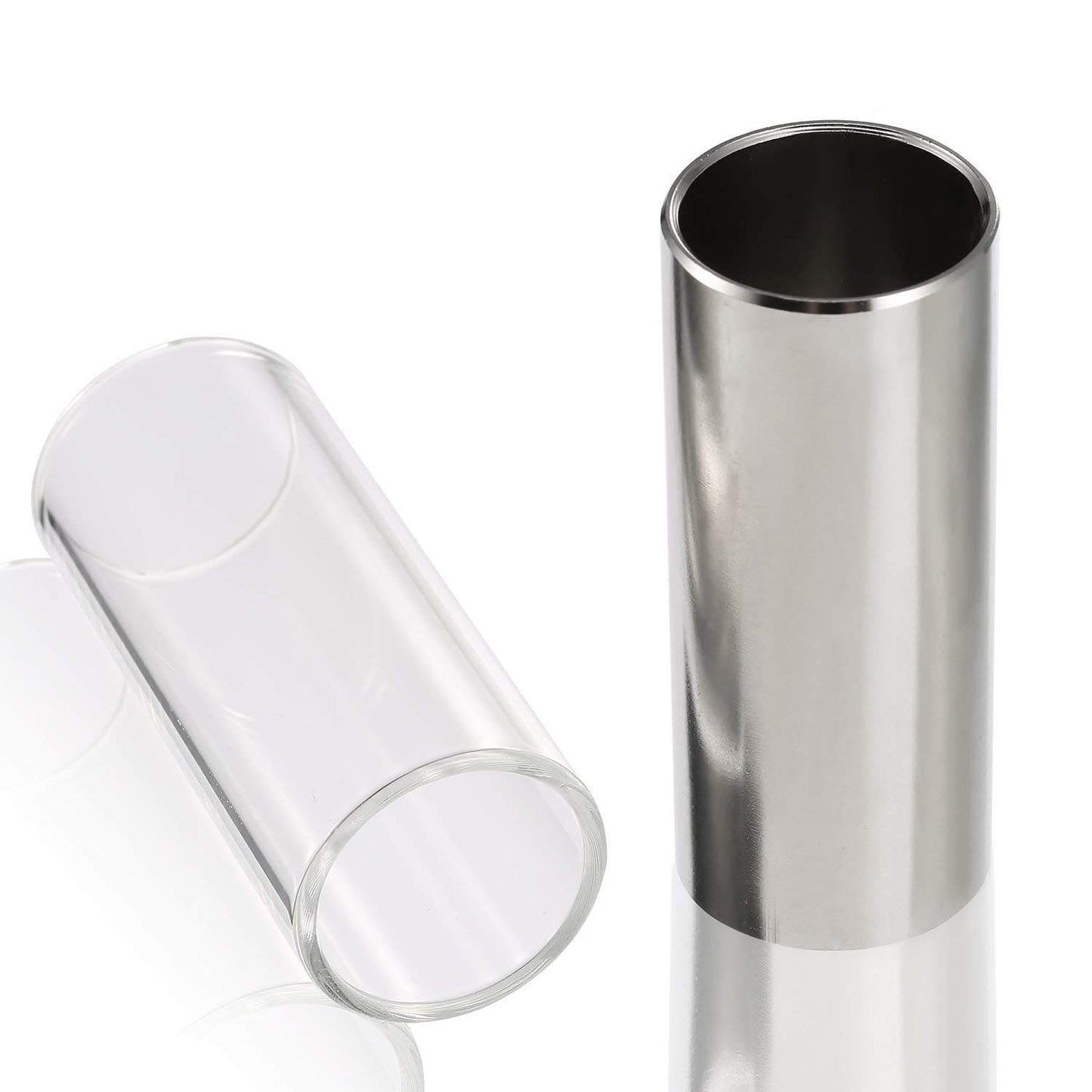 2 Pieces Glass Slide and Stainless Steel Slide in Box for Guitar, Bass, Medium (6 cm)