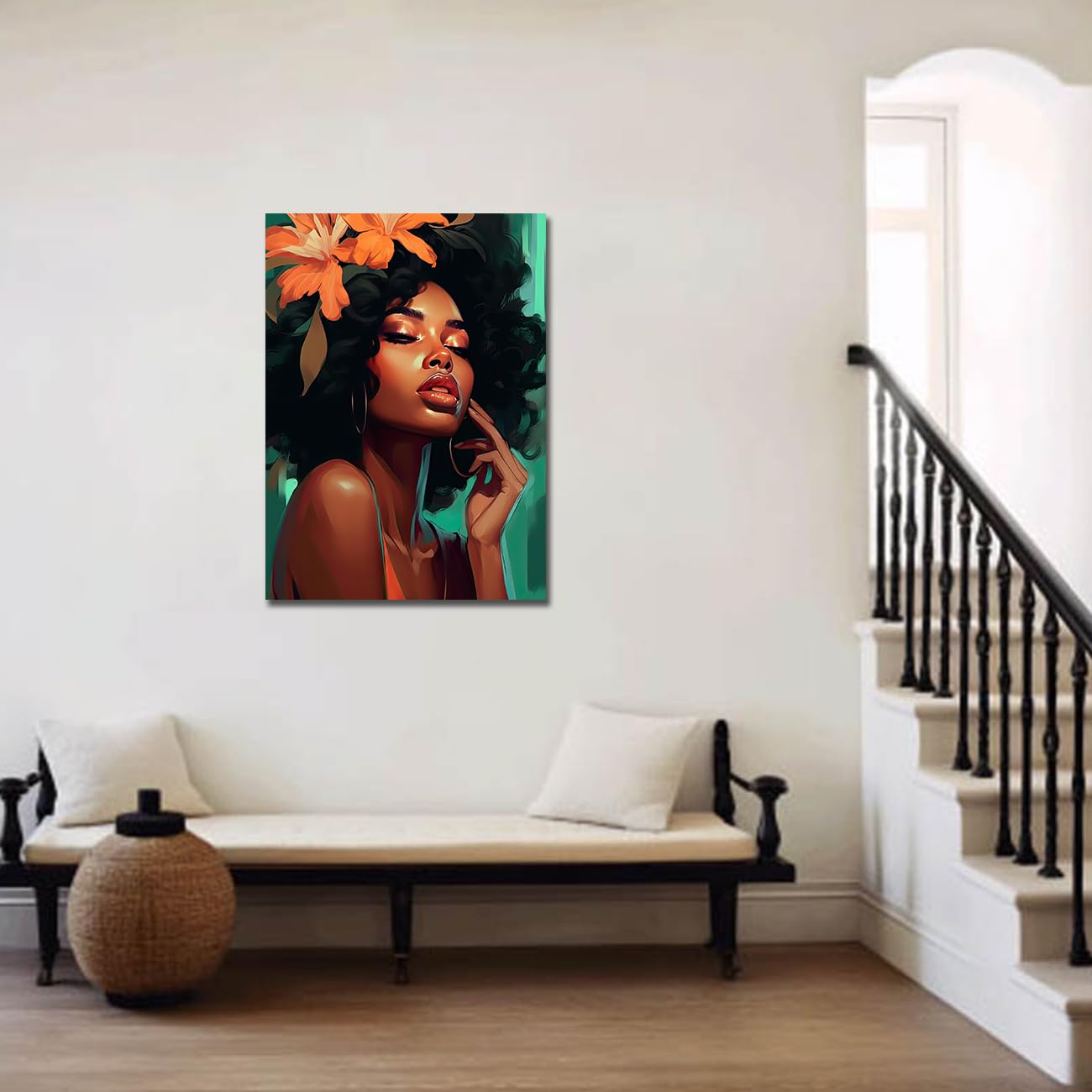 LZIMU African American Wall Art Flower on Black Girl Women Canvas Art Paintings Abstract Girl Picture Prints for Bedroom Home Decor Framed (Women-2, 16"x24" (40.00 x 60.00 cms))