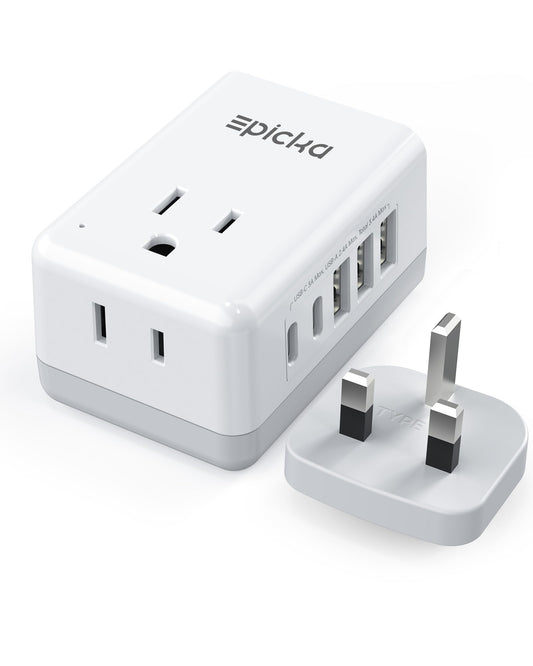 US to UK Plug Adapter, Type G Travel Adapter with 2 US Outlets, 3 USB-A & 2 USB-C Ports, Swappable International Power Adapter for Ireland England Singapore Hong Kong Scotland Dubai Qatar (X232G)