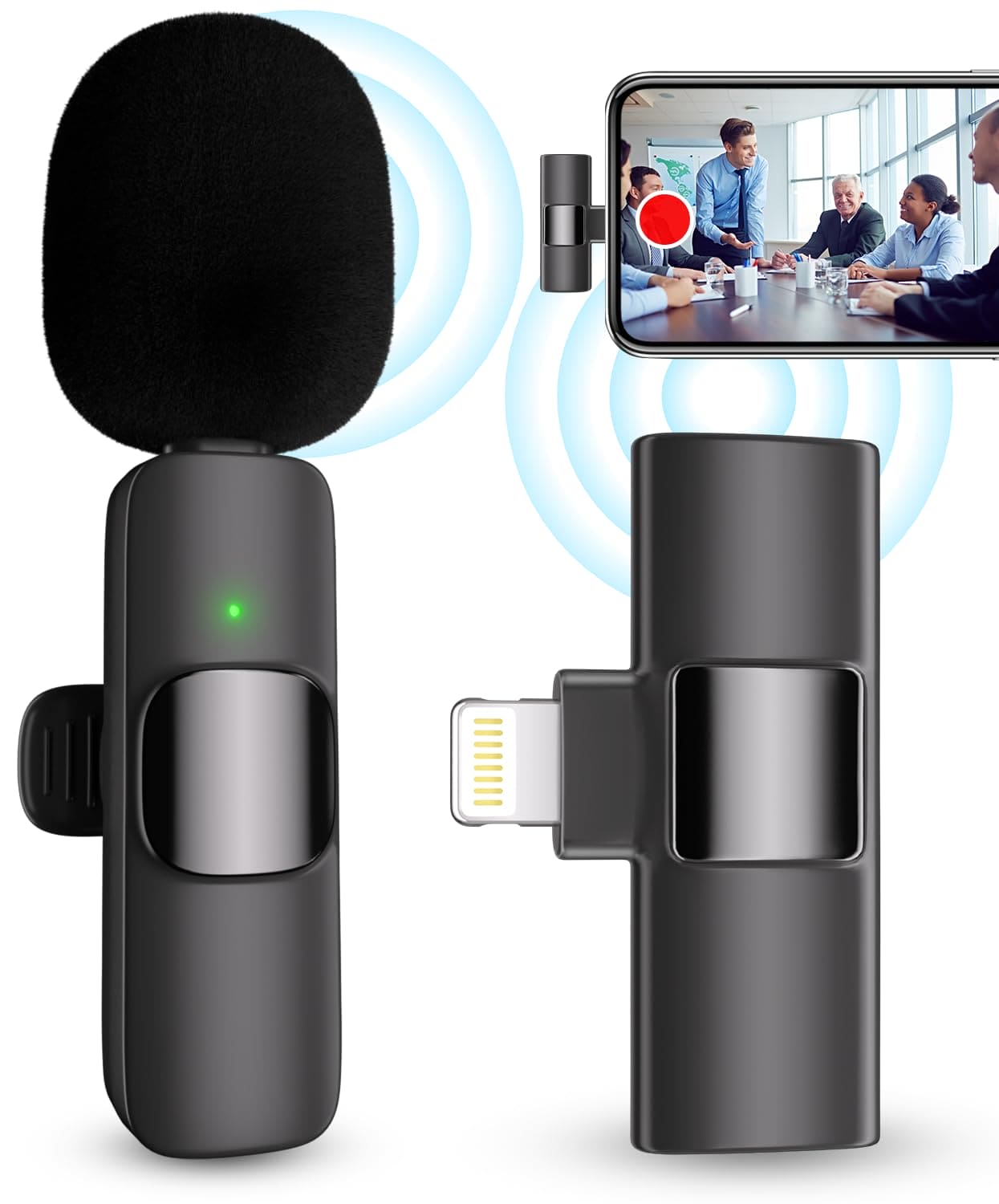 Professional Wireless Microphone for iPhone, iPad, Cordless Lavalier Lapel Omnidirectional Condenser Recording Mic for Video Recording, Live Streaming, Interview Podcast Vlog YouTube Tiktok