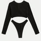 OYOANGLE Women's 2 Piece Rash Guard Bathing Suits Long Sleeve Swimsuits High Waisted Tankini Swimwear Black Medium