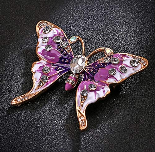 YUEMING Brooch Pin,Vintage Butterfly Brooch Pin Rhinestones Crystal Brooches Scarf Clips for Girls (Purple)