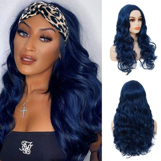 Siudus Blue Long Wavy Wigs for Women Synthetic Curly Middle Part Heat Resistant Fiber Hallowenn Party Costume Wig