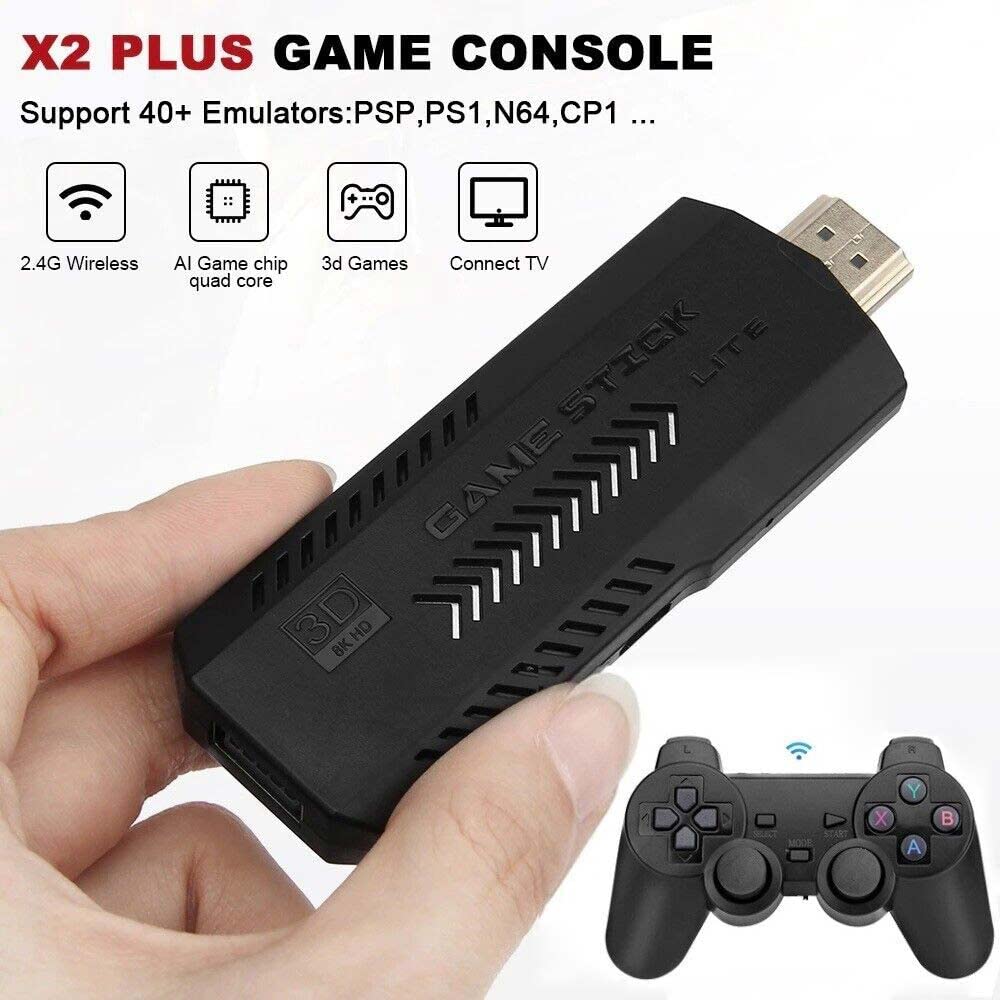 X2 Plus Game Stick Retro Console,Plug & Play Video Game Stick,with Dual 2.4G Wireless Controllers,Built in 40000+ games 128GB