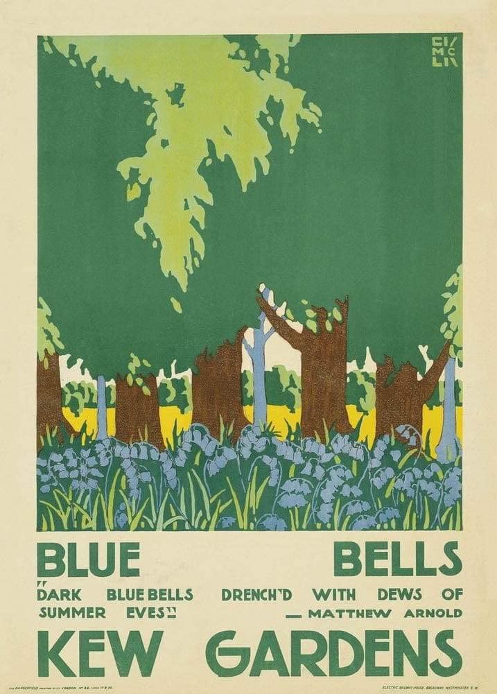 RPW Roystone Print Works Vintage London Underground 'Kew Gardens Blue Bells', 1920, Edward McKnight Kauffer, Reproduction Vintage Art Deco Travel Poster (A3)