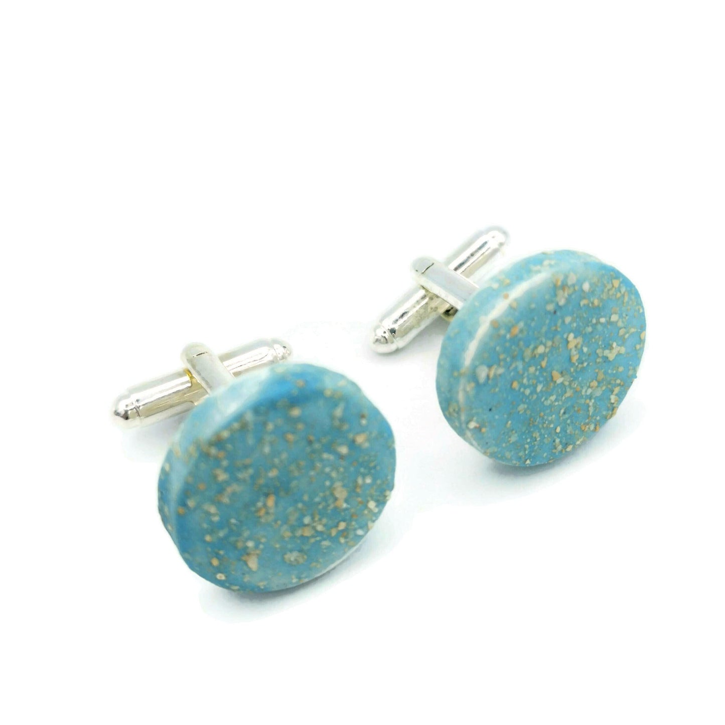 Porcelain Cufflinks for Men, Handmade Clothing Accessories (Sparkling Blue)