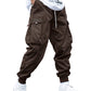 OYOANGLE Men's Casual Drawstring Elastic Waist Flap Pocket Letter Graphic Street Jogger Cargo Pants Coffee Brown L