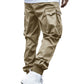 OYOANGLE Men's Casual Drawstring Elastic Waist Flap Pocket Letter Graphic Street Jogger Cargo Pants Khaki L