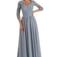 PAVERJER Pleated Taupe Mother of The Bride Dresses Long Chiffon Formal Dress Appliques Lace Gown with Sleeves Size 0