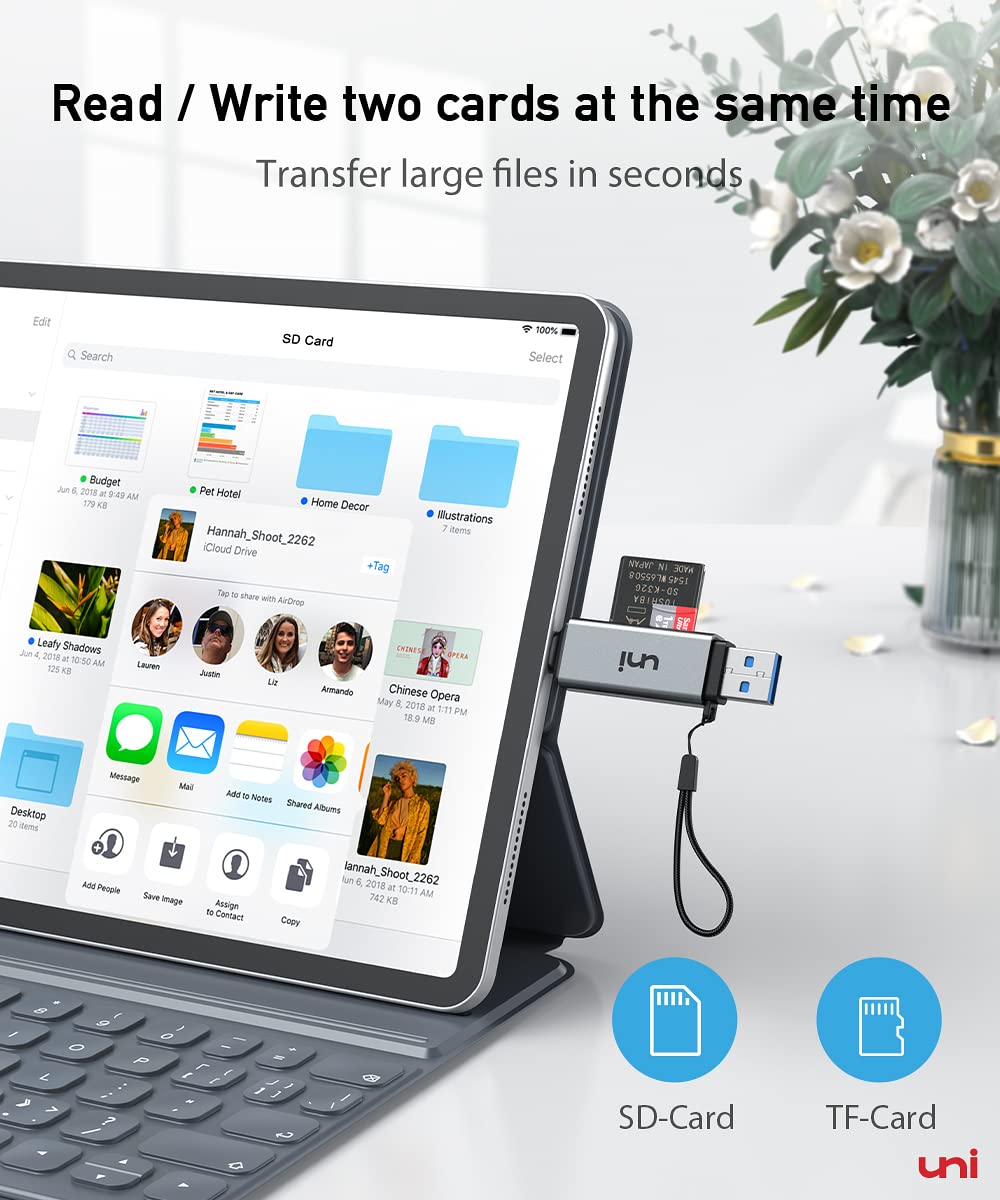 SD Card Reader, uni USB C Memory Card Reader Adapter USB 3.0, Supports SD/Micro SD/SDHC/SDXC/MMC, Compatible with iPhone 15 Pro, MacBook Pro/Air, iPad Pro 2021, Galaxy S22, Pixel, XPS 13, etc.
