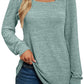 PANOZON Womens Long Sleeve Tops Ladies Square Neck Jumpers Sweatshirts Loose Fit Light Green XL