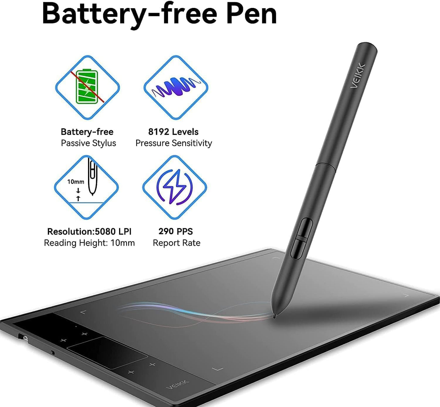 Digital Graphics Drawing Tablet, 4 Touch Keys 1 Panel, Battery-free Pen, Pad VEIKK A30 Electronic Writing Tablet for Laptop PC Android Mac Windows Linux and Chrome OS