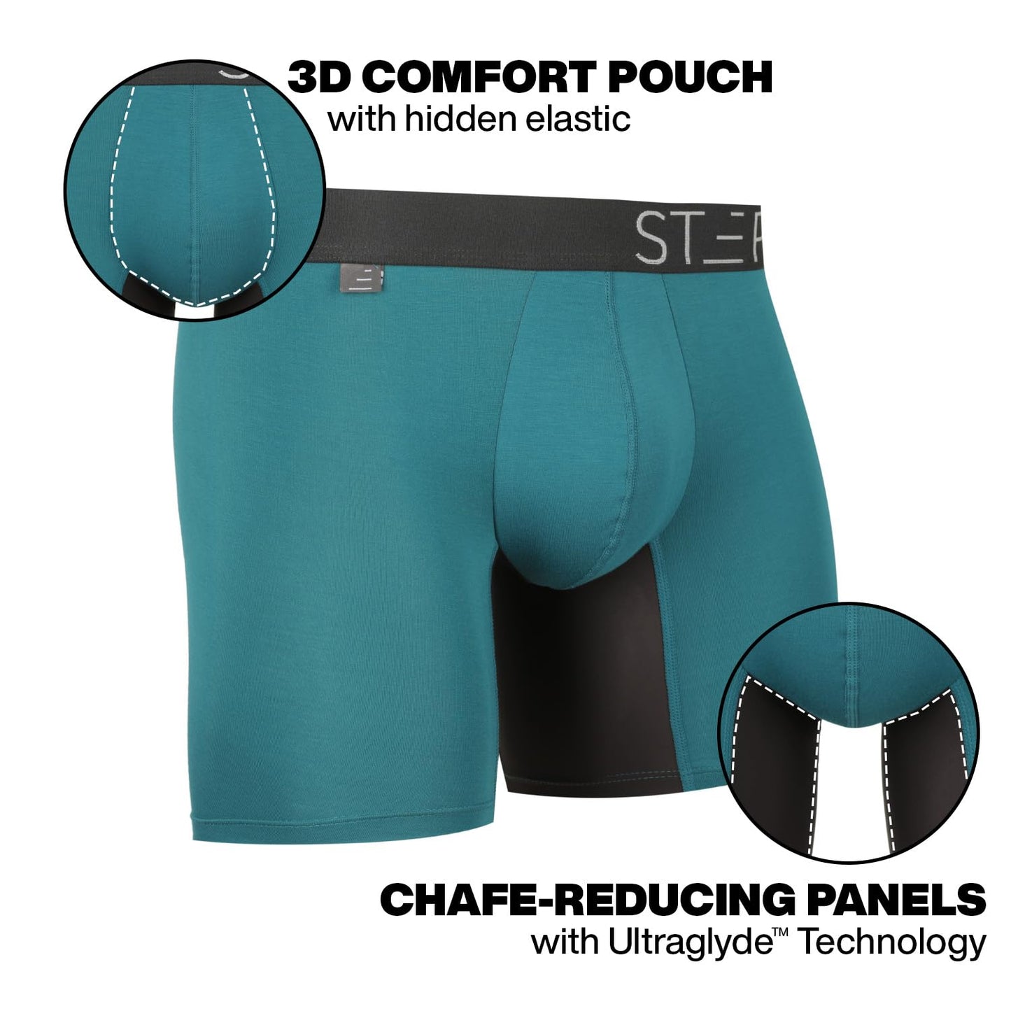 STEP ONE Mens Boxers Underwear for Men, Moisture-Wicking Mens Boxer Shorts, 3D Pouch + Chafe-Reducing Mens Boxers. Fabric Made from Organic Bamboo Trunks - Boxer Briefs Black