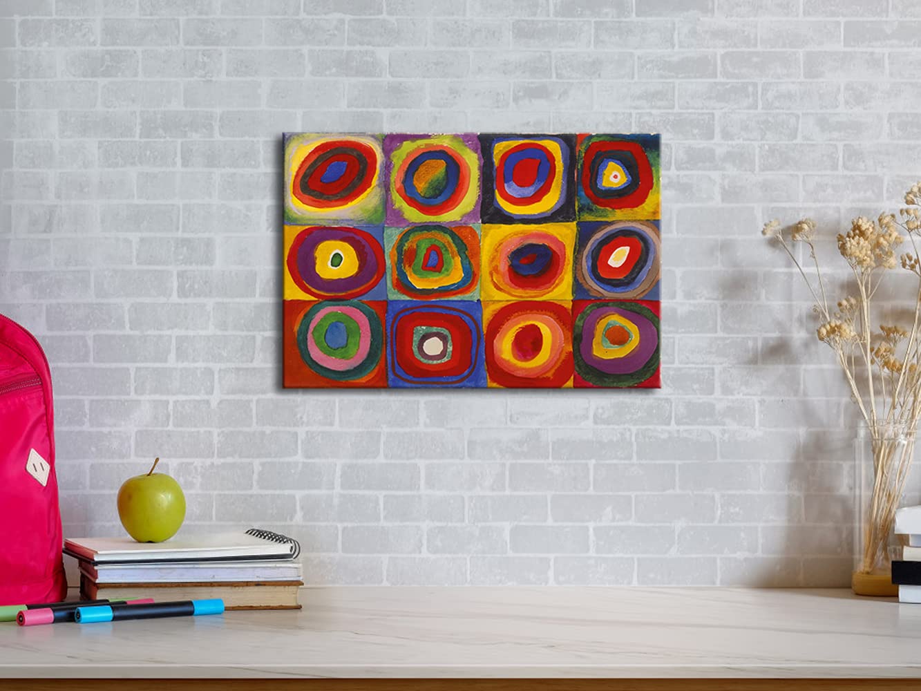 Wieco Art Squares with Concentric Circles Canvas Wall Art Print of Wassily Kandinsky's Famous Paintings Abstract Wall Art for Wall Decor Living Room Bedroom Home Decorations